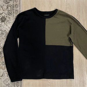 Oak & Fort Black and Green Color Block Sweater in Oversized XS Men's